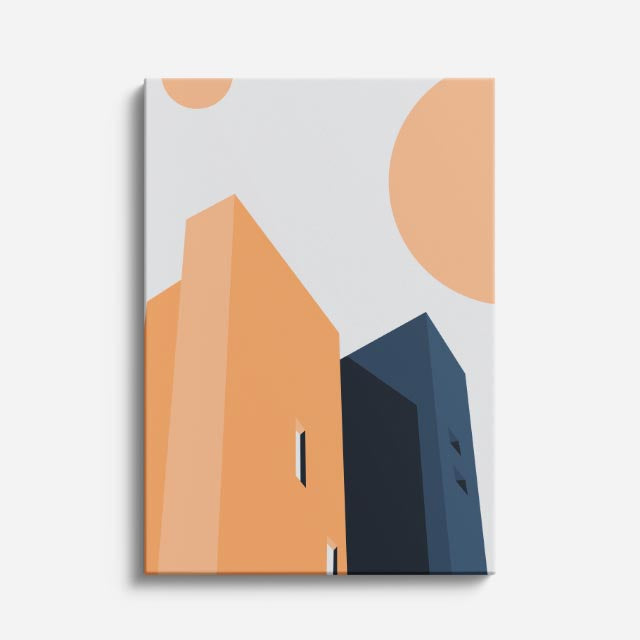 Cuadro canvas Torres Naranja y Azul - Ilustraciones Arquitectonicas Urbano y Arquitectura - Vista Frente