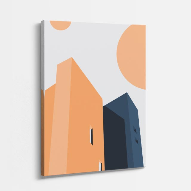 Cuadro canvas Torres Naranja y Azul - Ilustraciones Arquitectonicas Urbano y Arquitectura - Vista Perspectiva