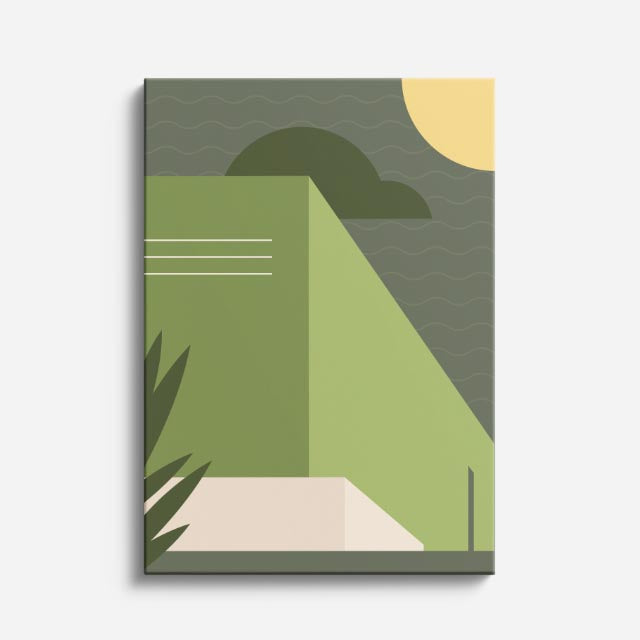 Cuadro canvas Fachada Verde y Amarillo - Ilustraciones Arquitectonicas Urbano y Arquitectura - Vista Frente