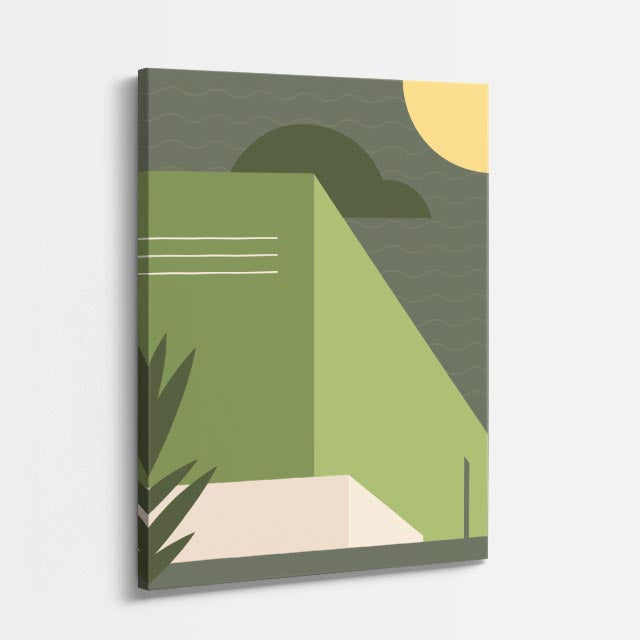 Cuadro canvas Fachada Verde y Amarillo - Ilustraciones Arquitectonicas Urbano y Arquitectura - Vista Perspectiva