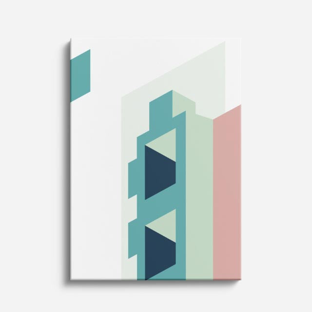 Cuadro canvas Pasillos Teal y Blanco - Ilustraciones Arquitectonicas Urbano y Arquitectura - Vista Frente