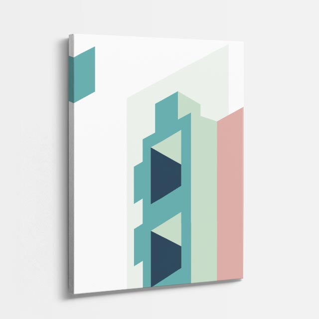 Cuadro canvas Pasillos Teal y Blanco - Ilustraciones Arquitectonicas Urbano y Arquitectura - Vista Perspectiva