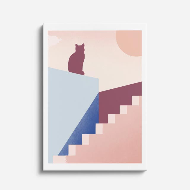 Cuadro canvas Escalera Gato Salmon - Ilustraciones Arquitectonicas Urbano y Arquitectura - Vista Frente
