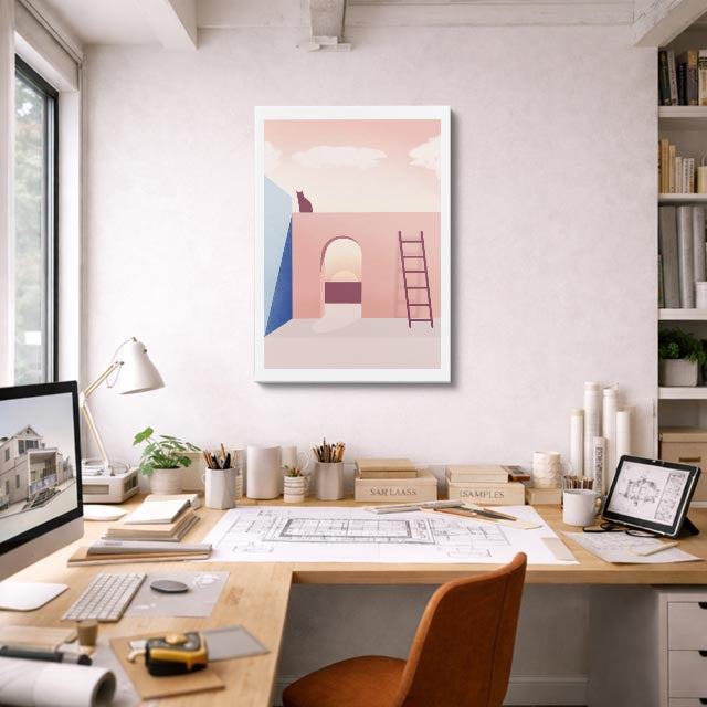 Cuadro canvas Interior Gato Salmon - Ilustraciones Arquitectonicas Urbano y Arquitectura - Vista Lifestyle