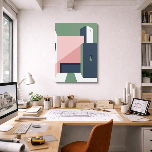 Cuadro canvas Fachada Verde y Rosa - Ilustraciones Arquitectonicas Urbano y Arquitectura - Vista Lifestyle