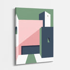 Cuadro canvas Fachada Verde y Rosa - Ilustraciones Arquitectonicas Urbano y Arquitectura - Vista Perspectiva