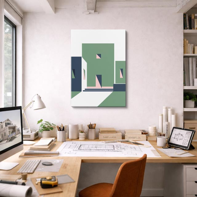 Cuadro canvas Casa Verde y Blanco - Ilustraciones Arquitectonicas Urbano y Arquitectura - Vista Lifestyle