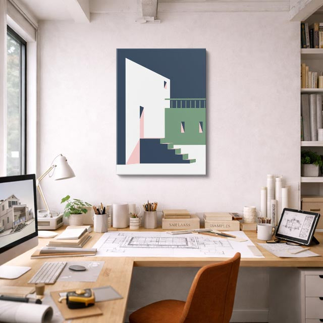 Cuadro canvas Edificio Blanco y Verde - Ilustraciones Arquitectonicas Urbano y Arquitectura - Vista Lifestyle