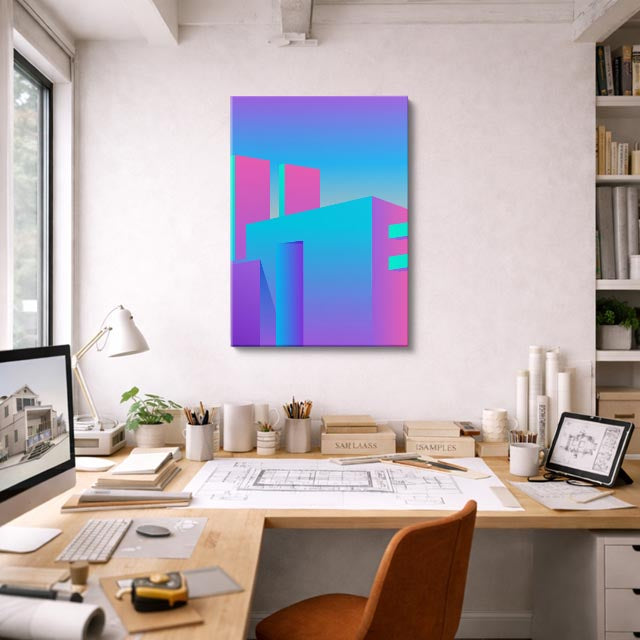 Cuadro canvas Volumenes Neon Fucsia - Ilustraciones Arquitectonicas Urbano y Arquitectura - Vista Lifestyle