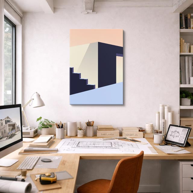 Cuadro canvas Escalera Azul Atardecer - Ilustraciones Arquitectonicas Urbano y Arquitectura - Vista Lifestyle