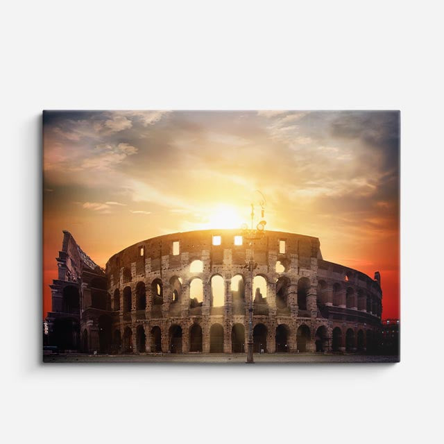 Cuadro canvas Coliseo Romano Atardecer Dorado - Maravillas del Mundo Urbano y Arquitectura - Vista Frente