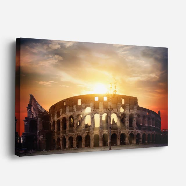 Cuadro canvas Coliseo Romano Atardecer Dorado - Maravillas del Mundo Urbano y Arquitectura - Vista Perspectiva