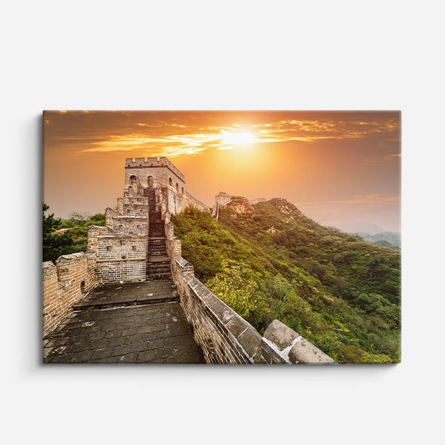 Cuadro canvas Muralla China Amanecer Dorado - Maravillas del Mundo Urbano y Arquitectura - Vista Frente