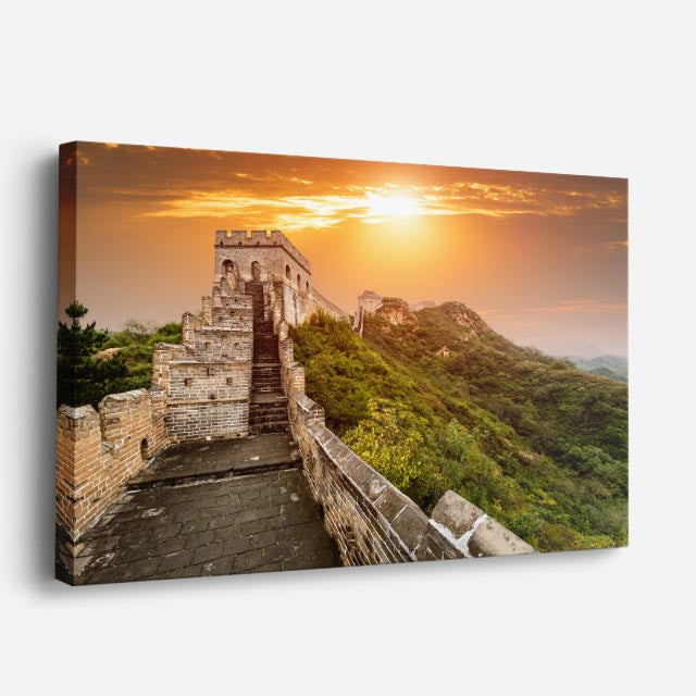 Cuadro canvas Muralla China Amanecer Dorado - Maravillas del Mundo Urbano y Arquitectura - Vista Perspectiva