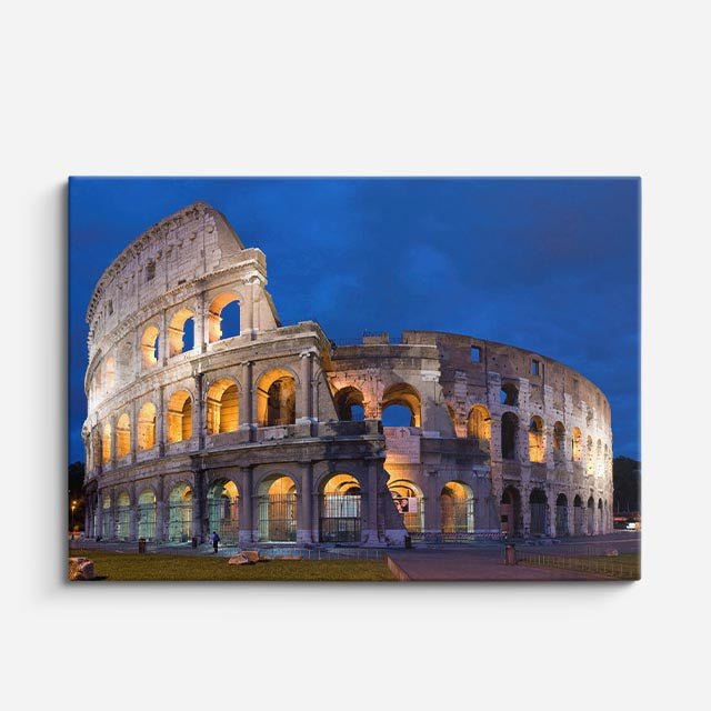 Cuadro canvas Coliseo Romano Noche Dorada - Maravillas del Mundo Urbano y Arquitectura - Vista Frente